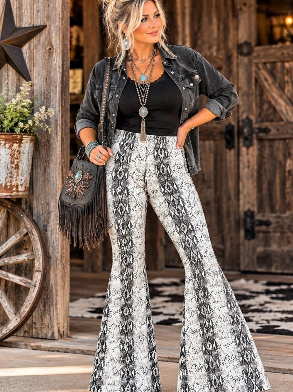 Newbury Kustom Snake Print Flare Pants Size Small NWT